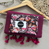 Light Wine Handloom Khadi Cotton Saree With Mango Print Blouse